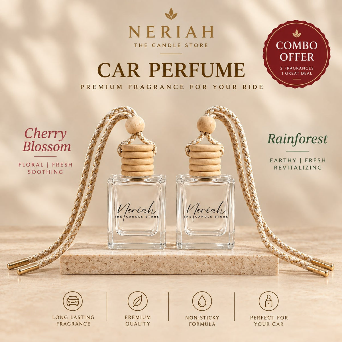 Car Perfume 10ml x 2 – Cherry Blossom & Rainforest Combo